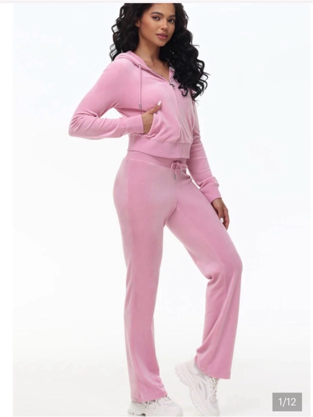 Juicy Couture Women's Pink Rose OG Big Bling Velour Track Pants Size Medium EUC